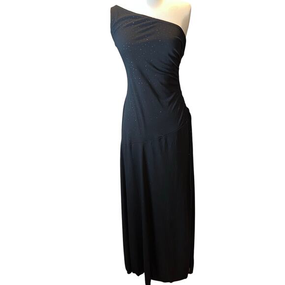 Vintage‎ Dark Y2K Asymmetrical Glitter One Shoulder Dress Sz Small Gothic Glam - Picture 1 of 8